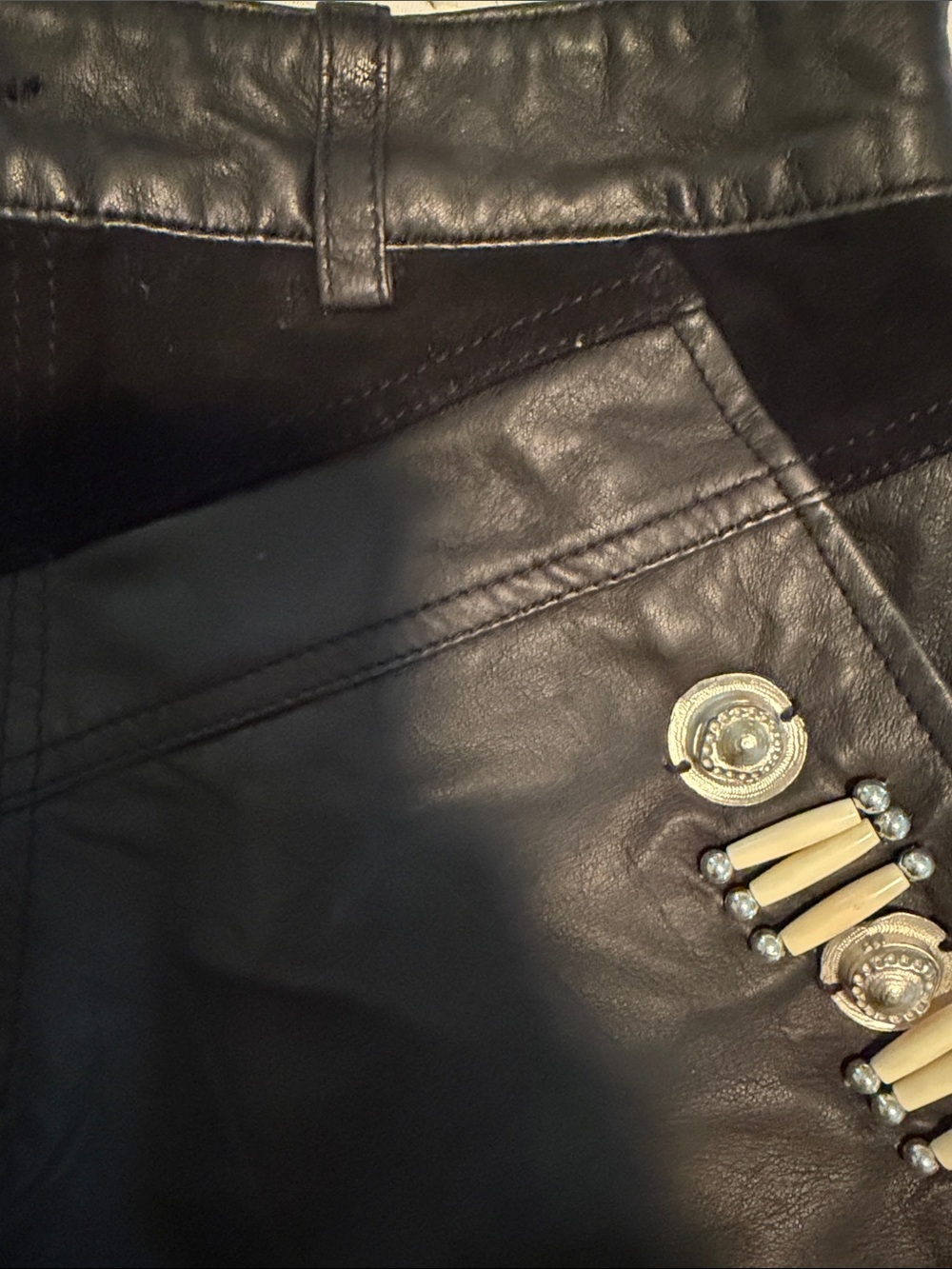 Nasty Gal Black Embellished High-Waist Faux Leather Shorts- lined for comfort! - Picture 5 of 5